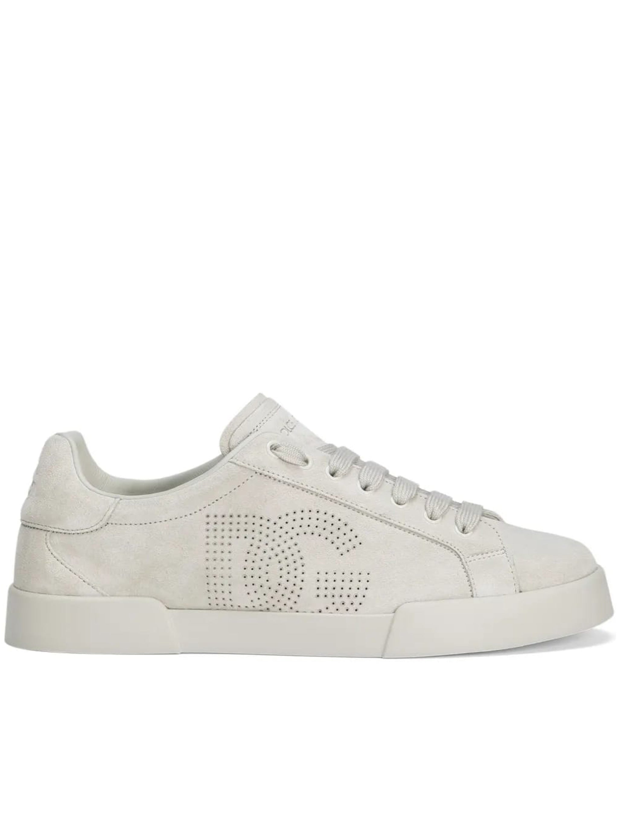 White Refined Perforated Logo Calf Sneakers