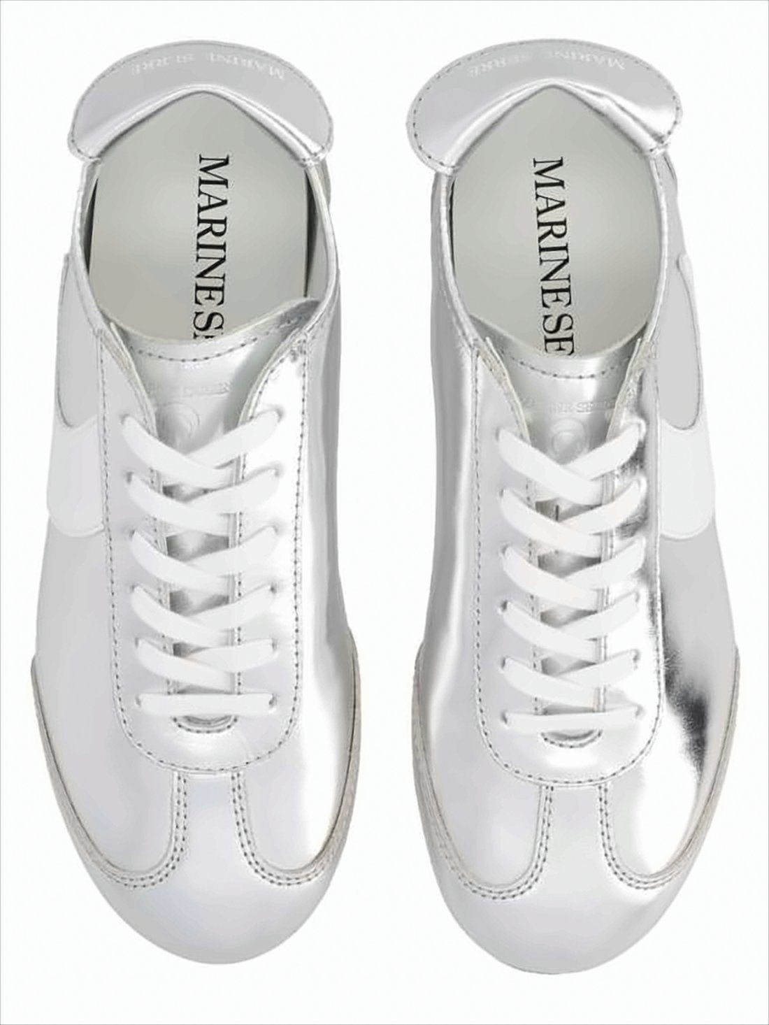 Metallic Silver Leather Sneakers with Crescent Accent