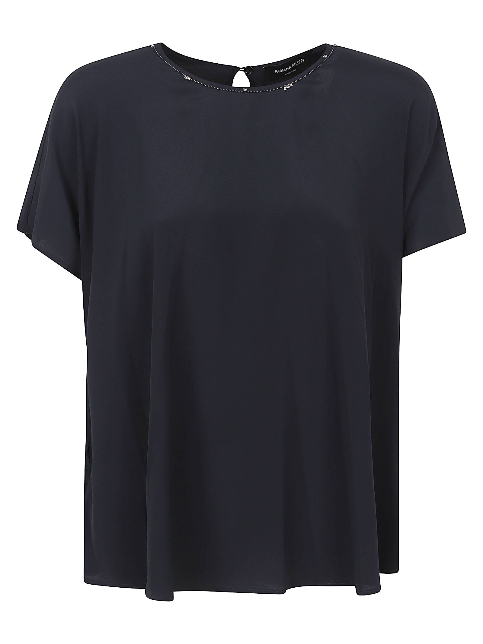 Short-Sleeved Top With Embellished Round Neckline