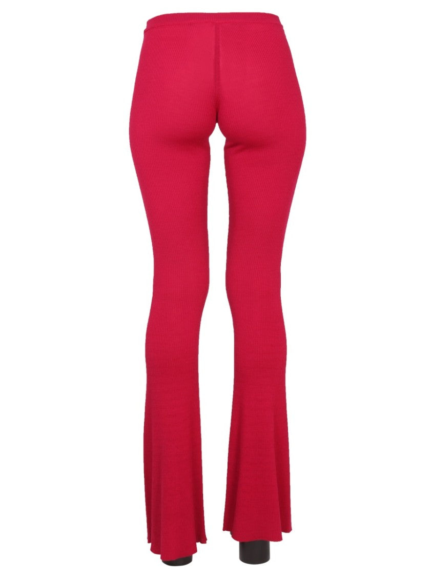 Ribbed Flare Pants With Elastic Waistband