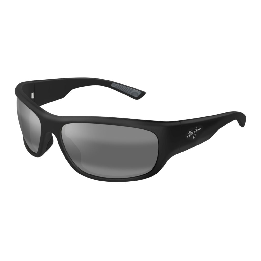 Maukele Rectangular Matte Black Sunglasses with Integrated Lenses