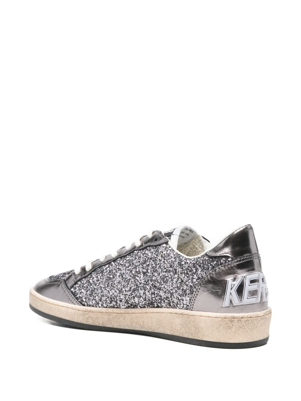 Glittery Silver Low-Top Sneakers With Metallic Overlays