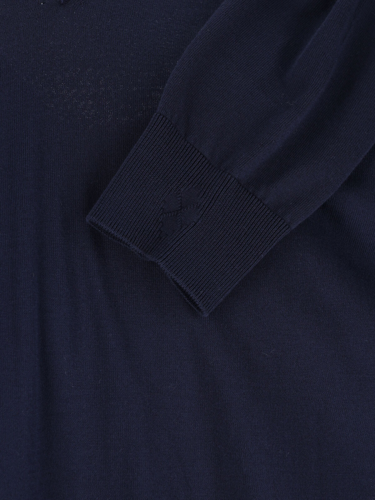 Blue V-Neck Ribbed Cotton Knit Sweater