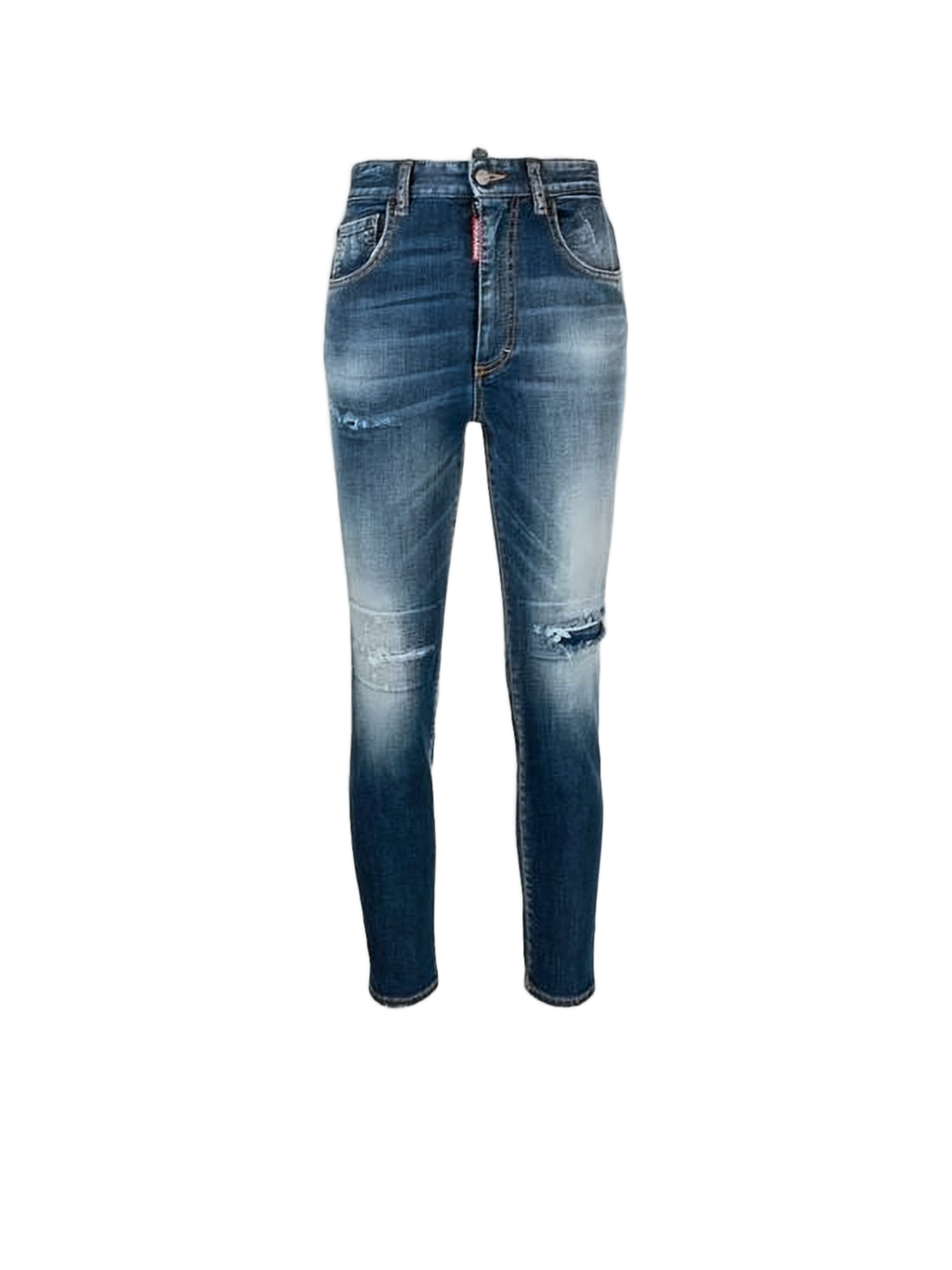 Slim-Fit Distressed Denim Pants with Unique Details