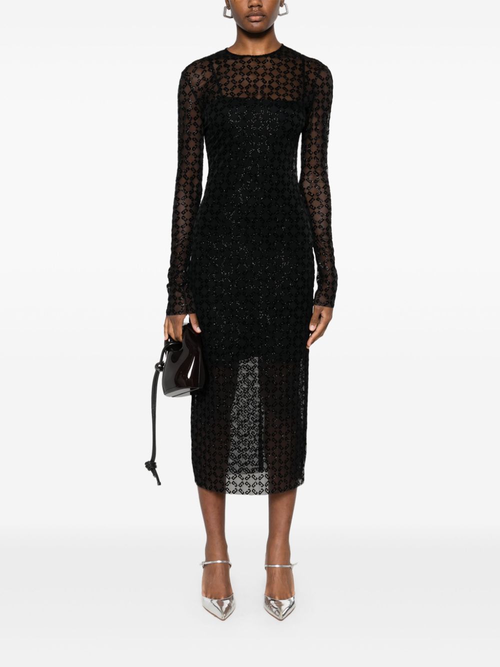 Sheer Overlay Midi Dress