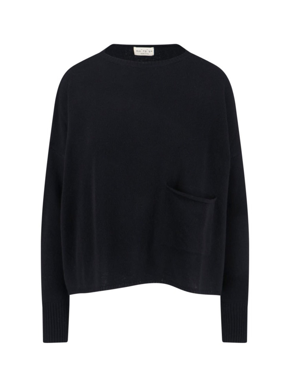 Black Knit Sweater With Round Neckline And Ribbed Finishes