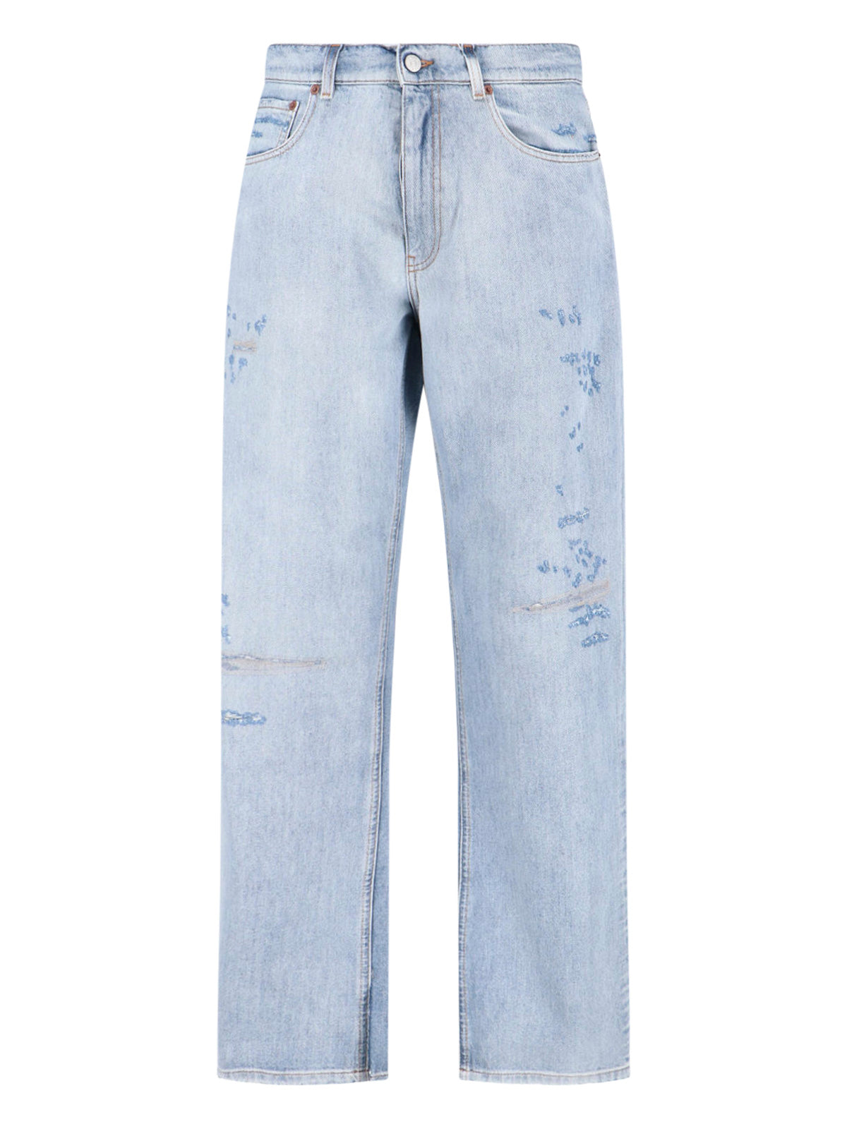 Light Blue Distressed Straight-Leg Jeans