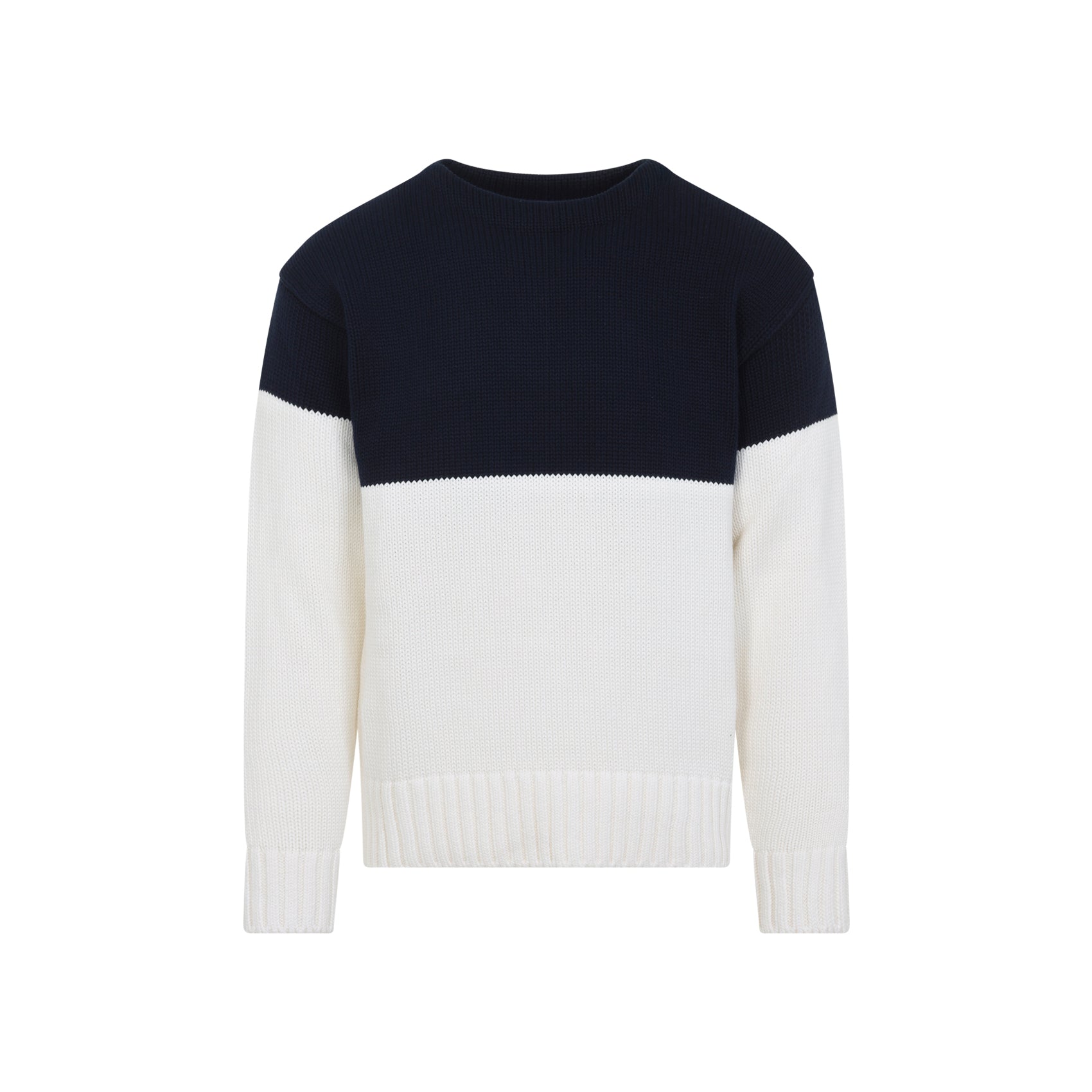 Color-Block Cotton Sweater with Crew Neckline