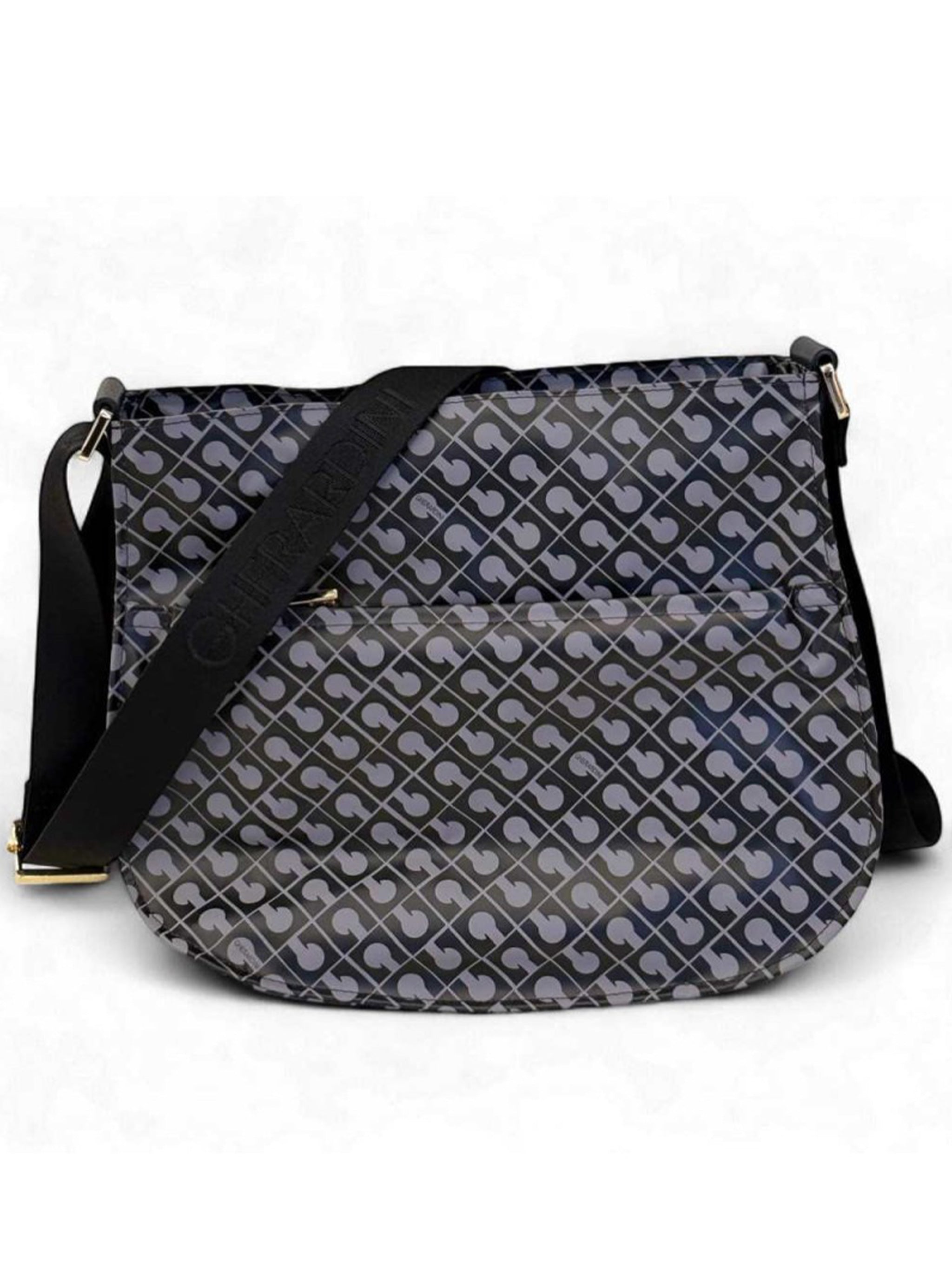 Grey Curved Geometric Pattern Crossbody Satchel