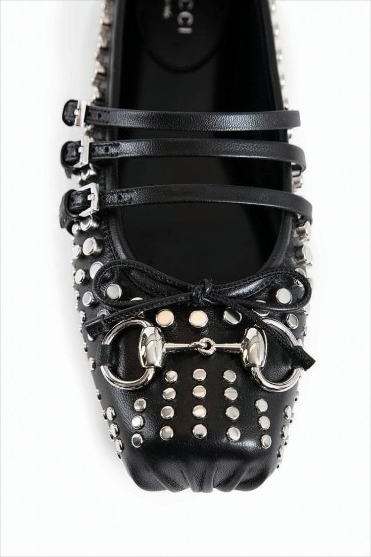 Studded Black Leather Flats