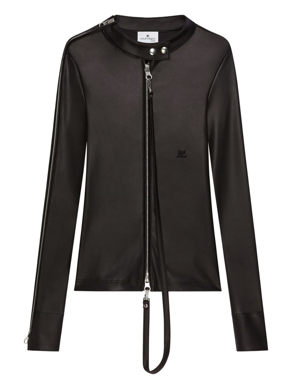 Front-Zip Long-Sleeved Top With Embroidered Logo