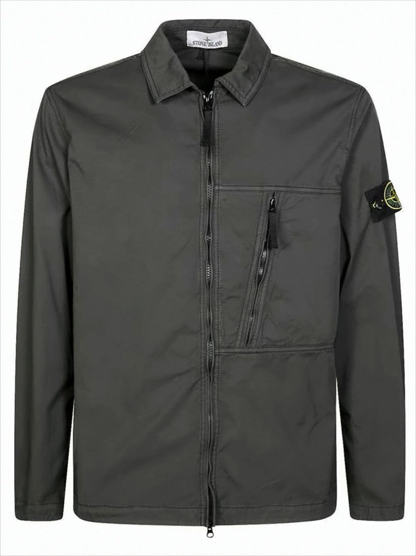 Long-Sleeve Structured Collar Shirt with Zipper Closure