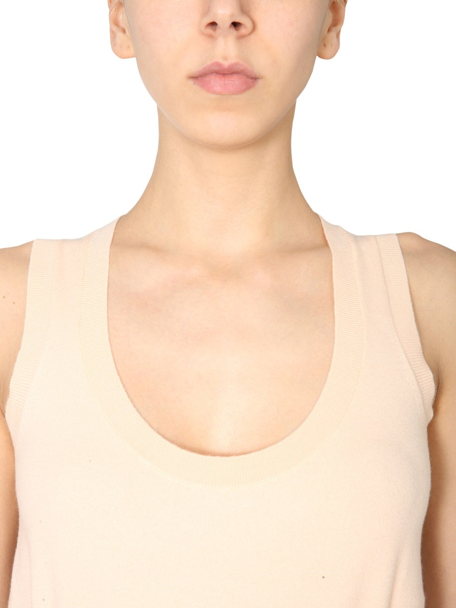 Sleeveless Cashmere Blend Sweater with Round Neckline