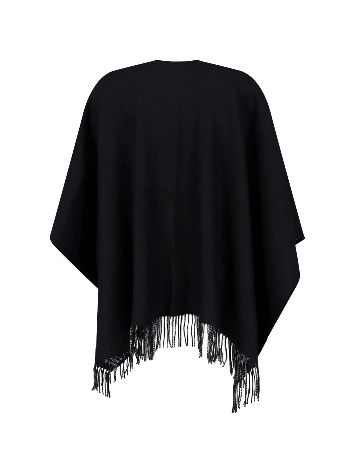 Black Reversible Check Wool Fringed Cape