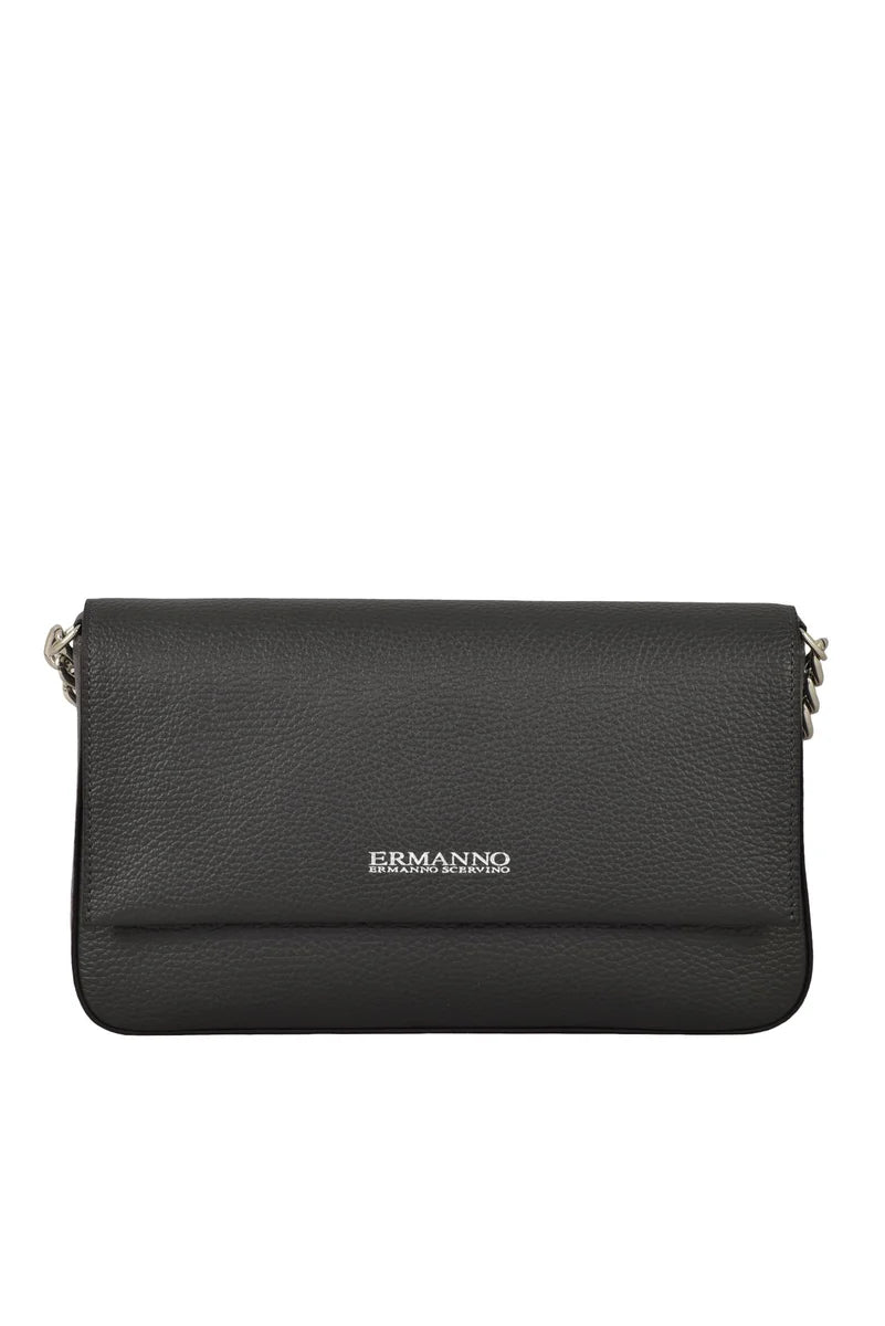 Leather Baguette Bag - Grey