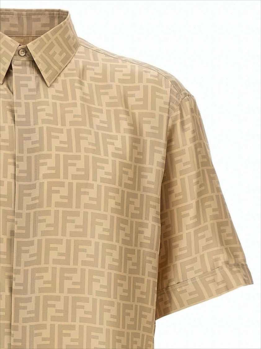 Short-Sleeve Silk Shirt With Tonal Monogram Pattern