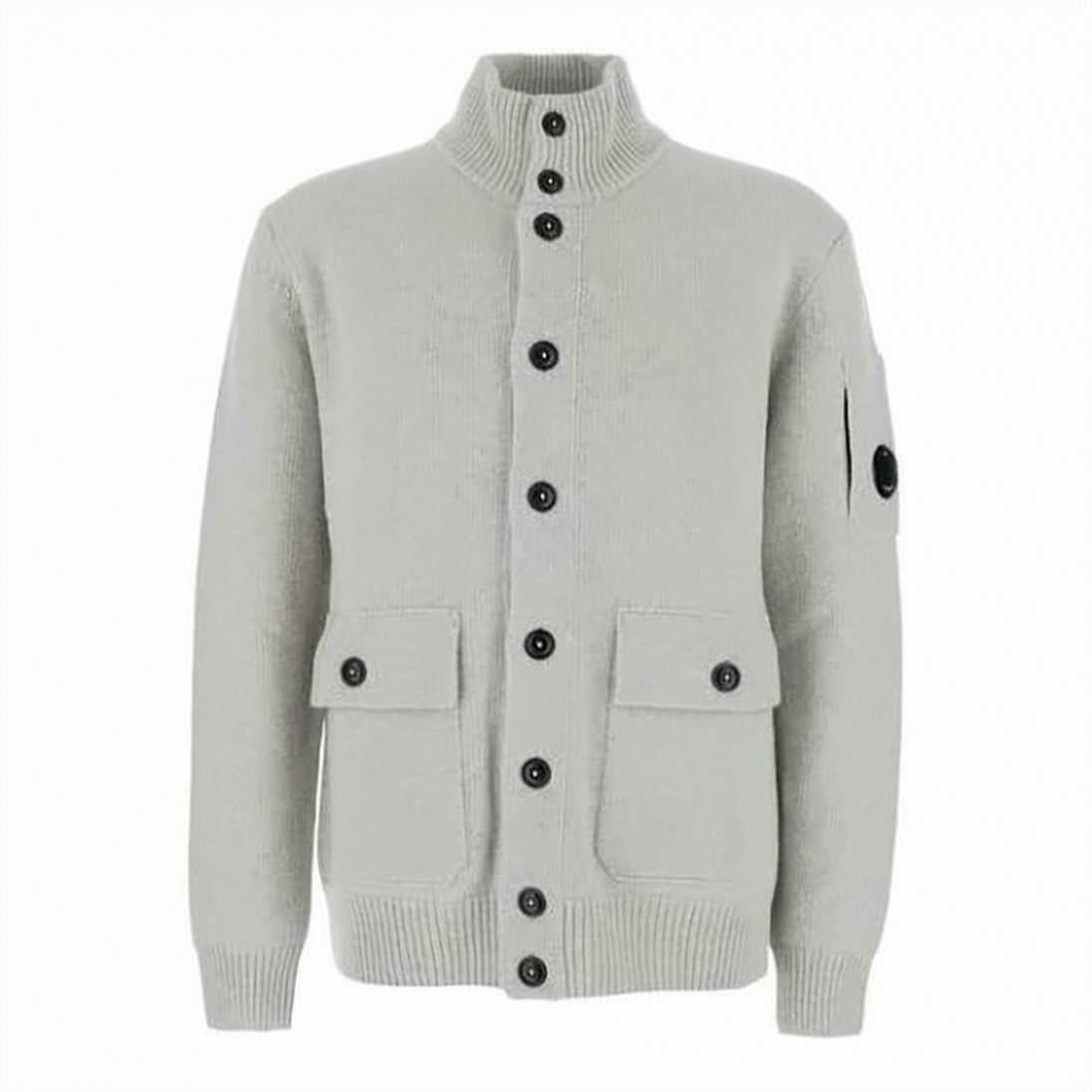 High-Neck Grey Knit Cardigan