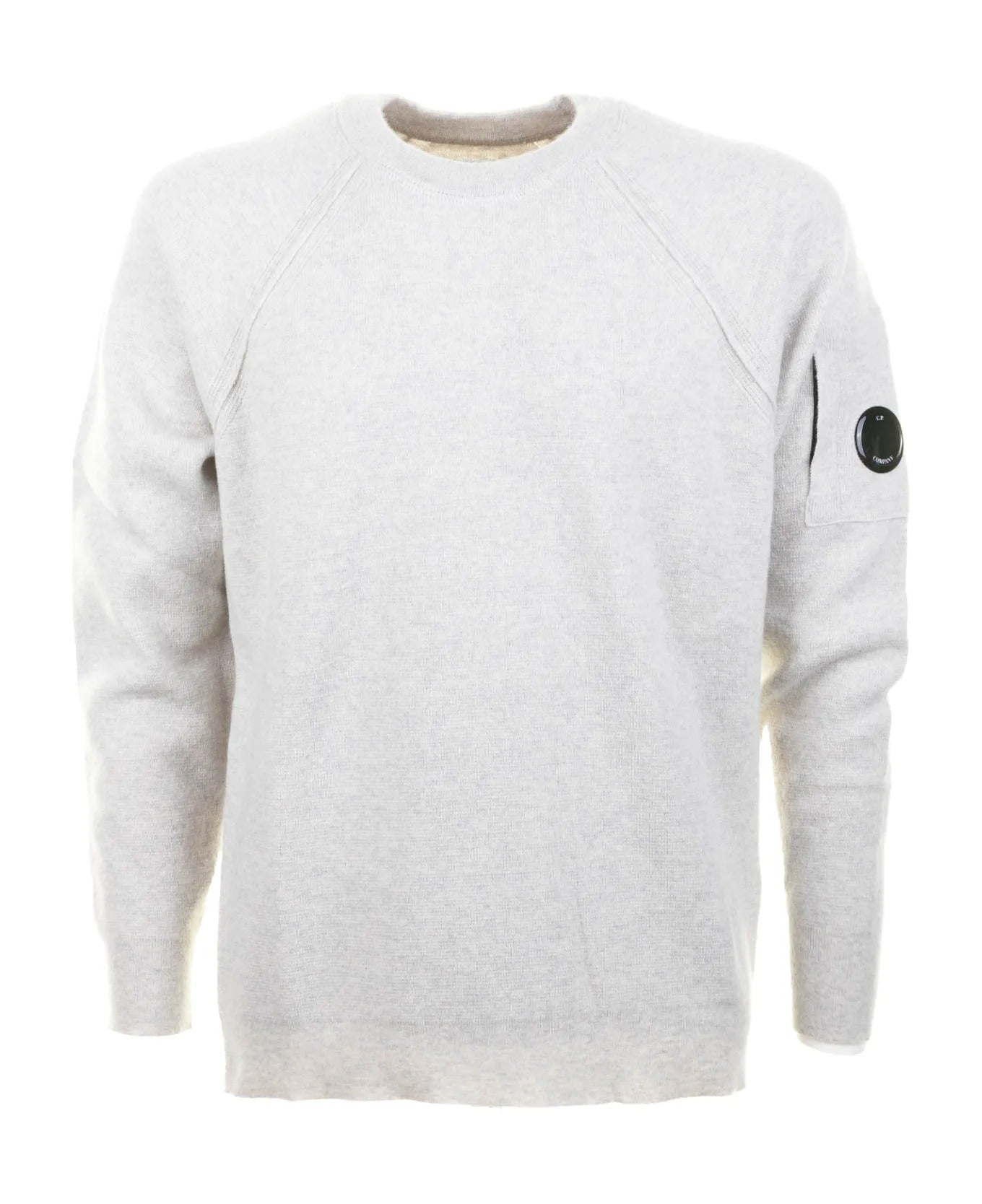 Light Grey Crewneck Sweater With Raglan Sleeves And Distinctive Patch