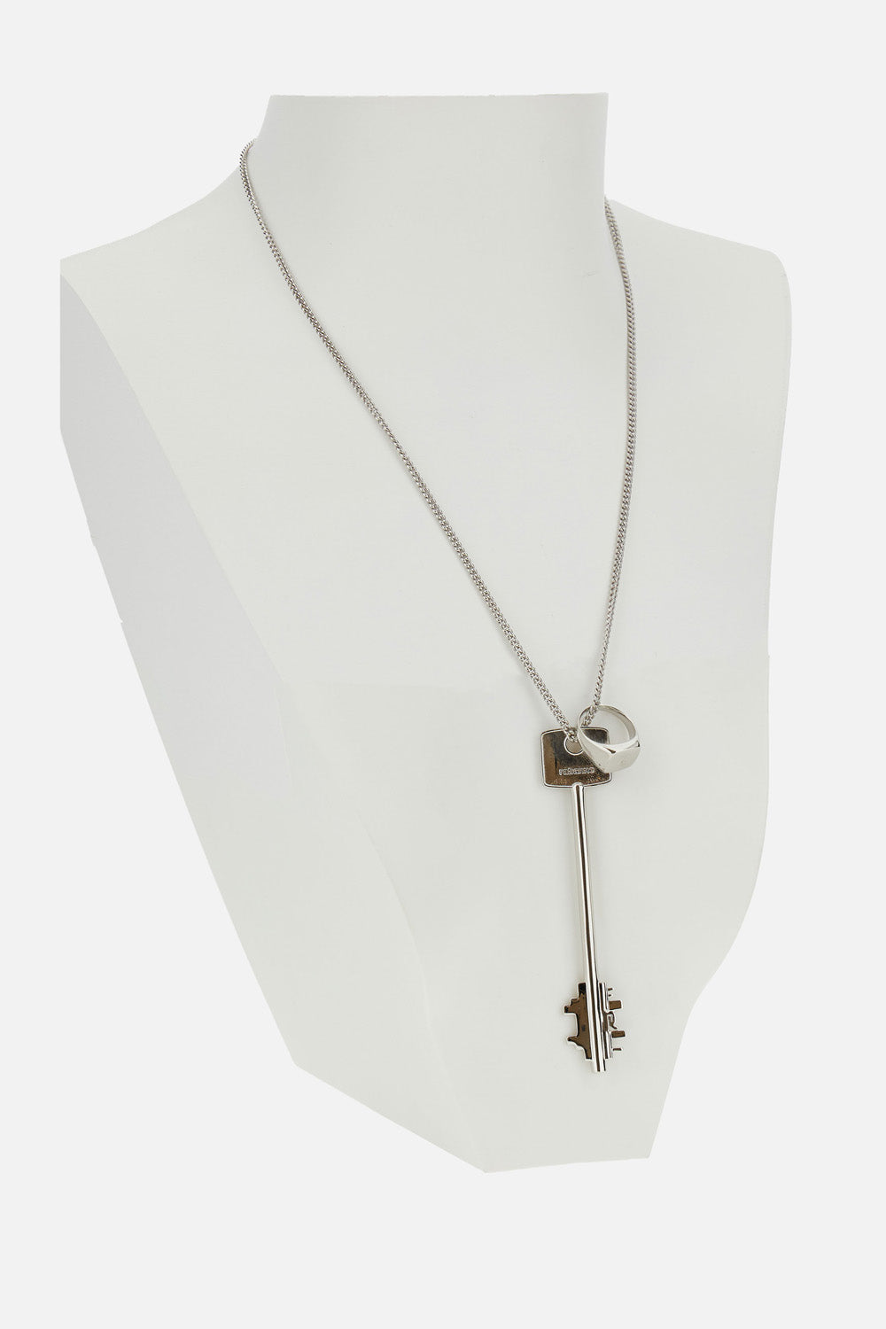 Silver Necklace With Key And Ring Pendant