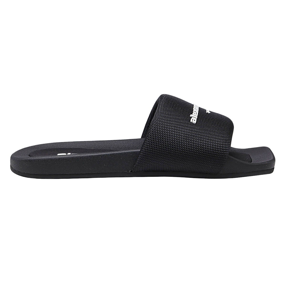 Black Slide Sandals with Textured Strap