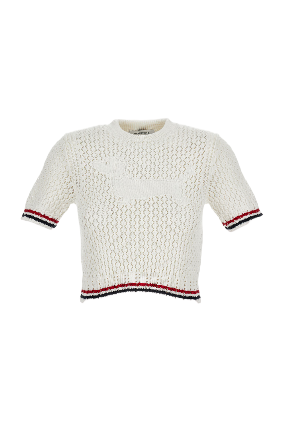 Cropped Cotton Crochet T-Shirt With Dog Motif