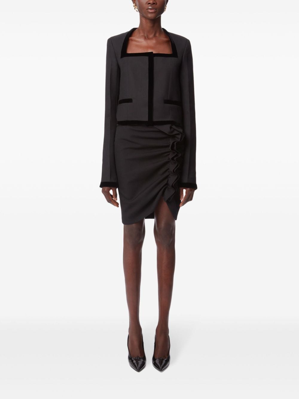 Draped Black Wool Blend Mini Skirt