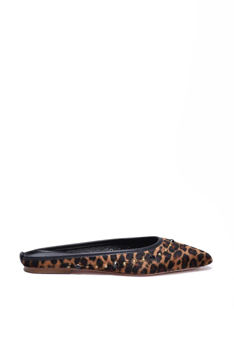 Pony Hair Mule with Studs - Brown/Black