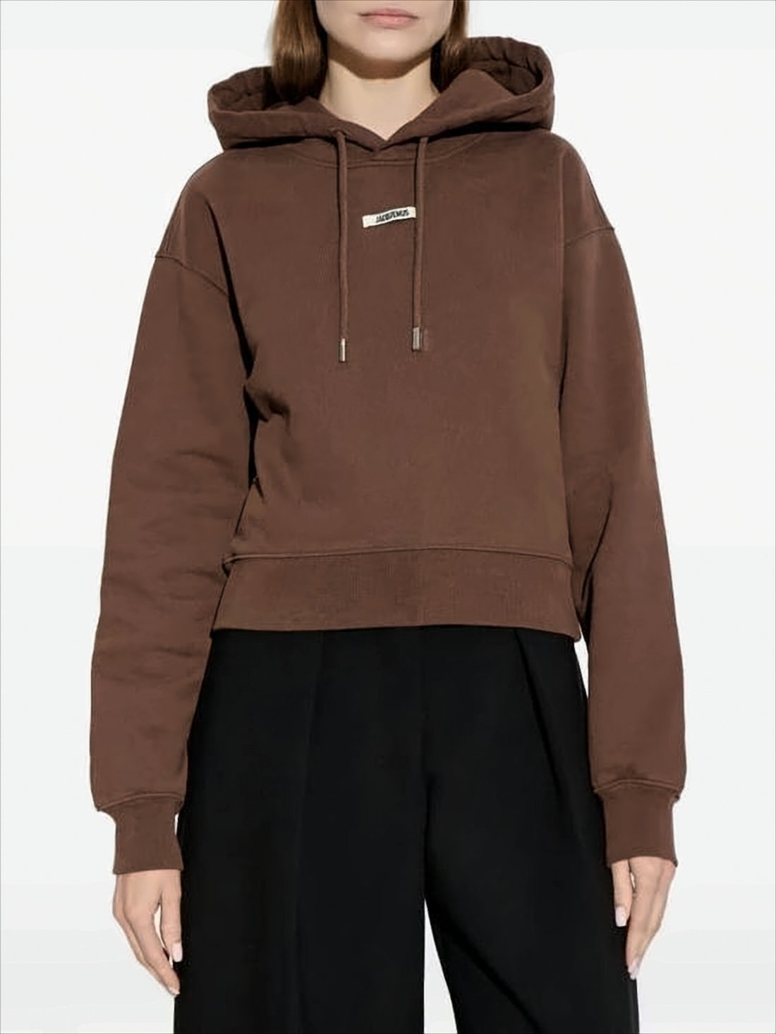 Cropped Brown Hoodie with Drawstring