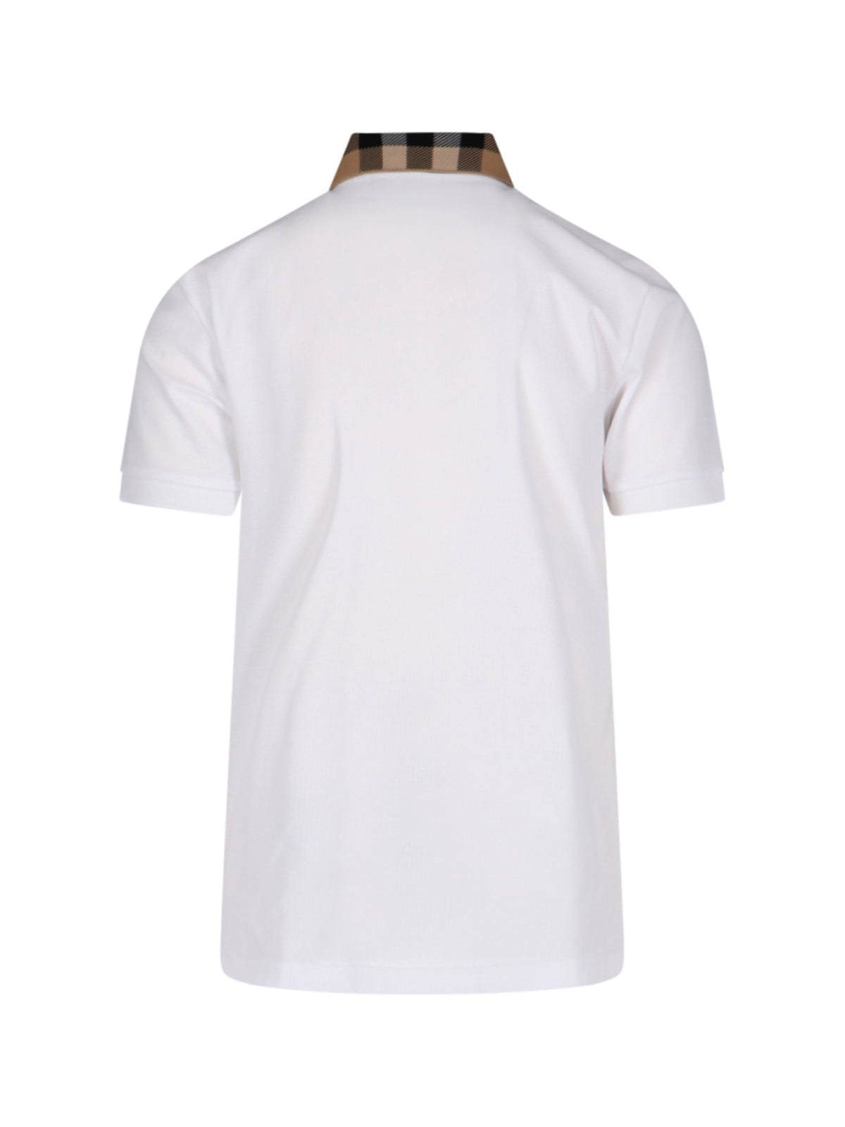 Check Collar Polo Shirt, In White Cotton