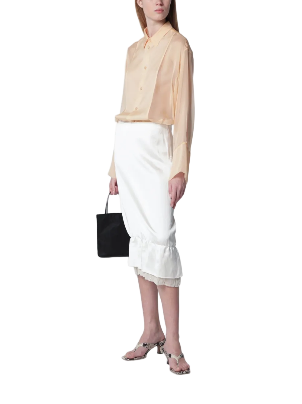 Sheer Long-Sleeved Blouse with Classic Collar and Relaxed Silhouette