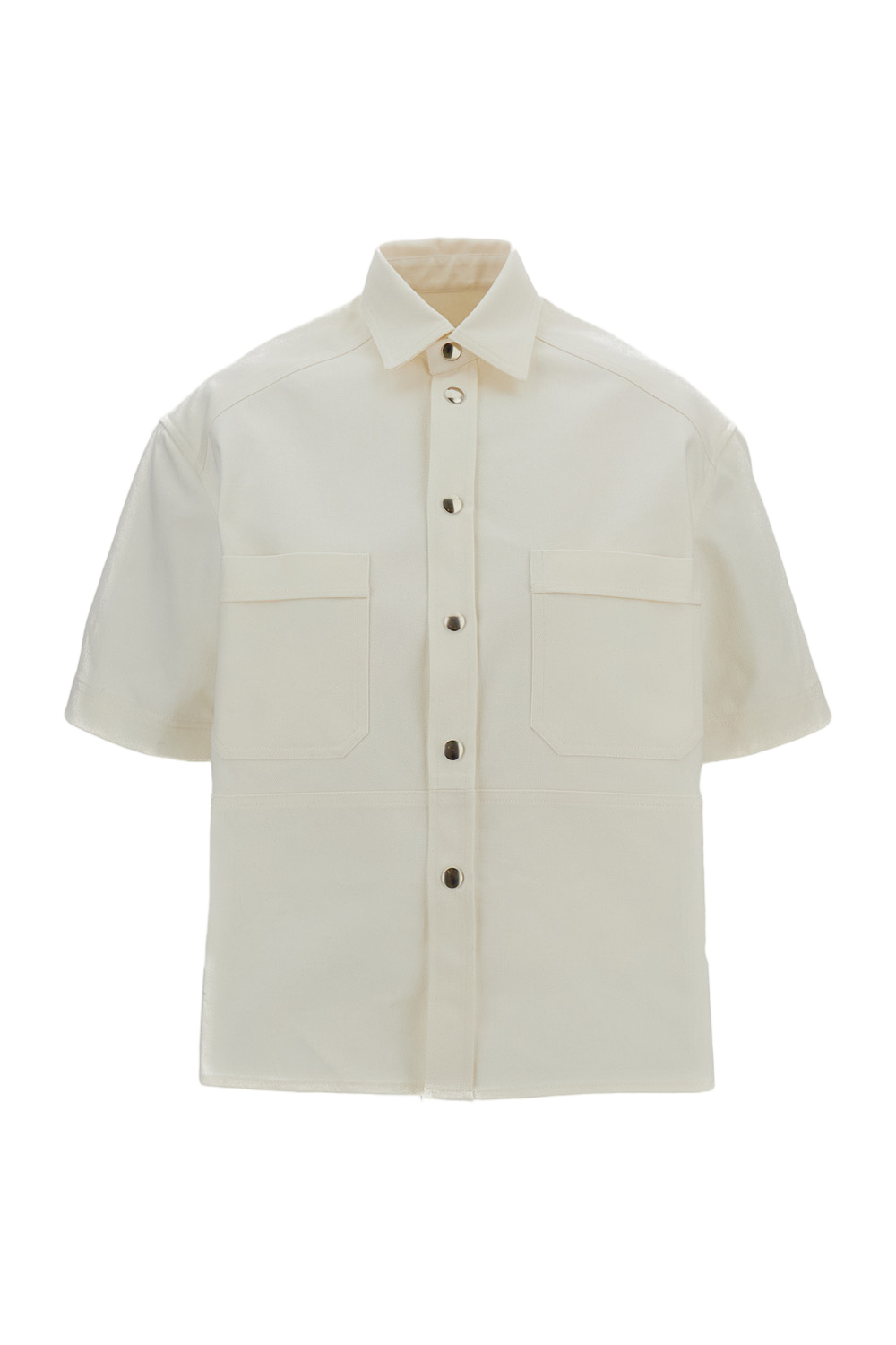White Cotton Canvas Short Sleeved Shirt