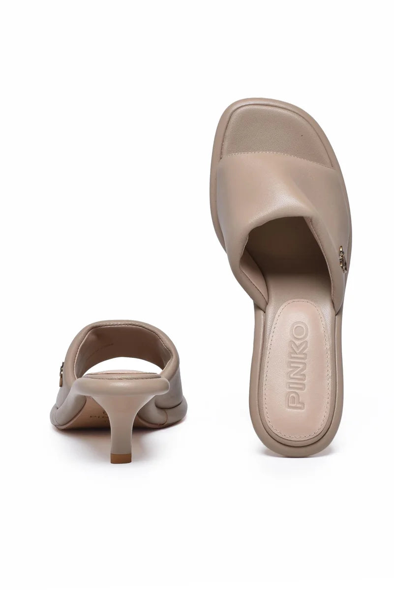 Leather Mules Sandals - Beige