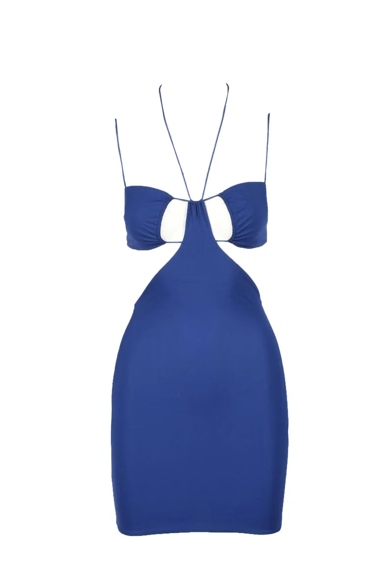 Deep Blue Mini Dress with Cut-Out Details