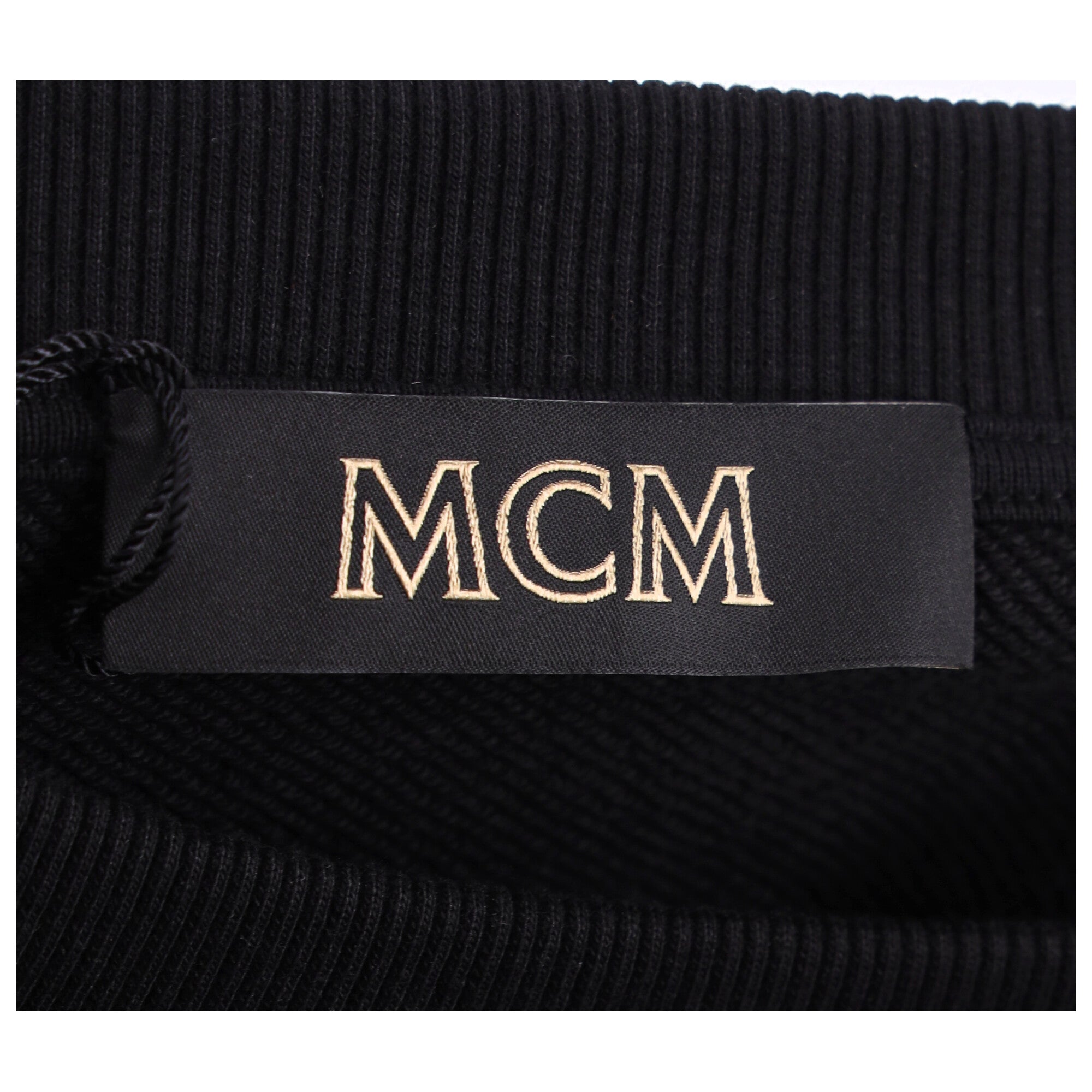 Monogram Embroidered Black Sweatshirt With Crew Neck And Banded Details