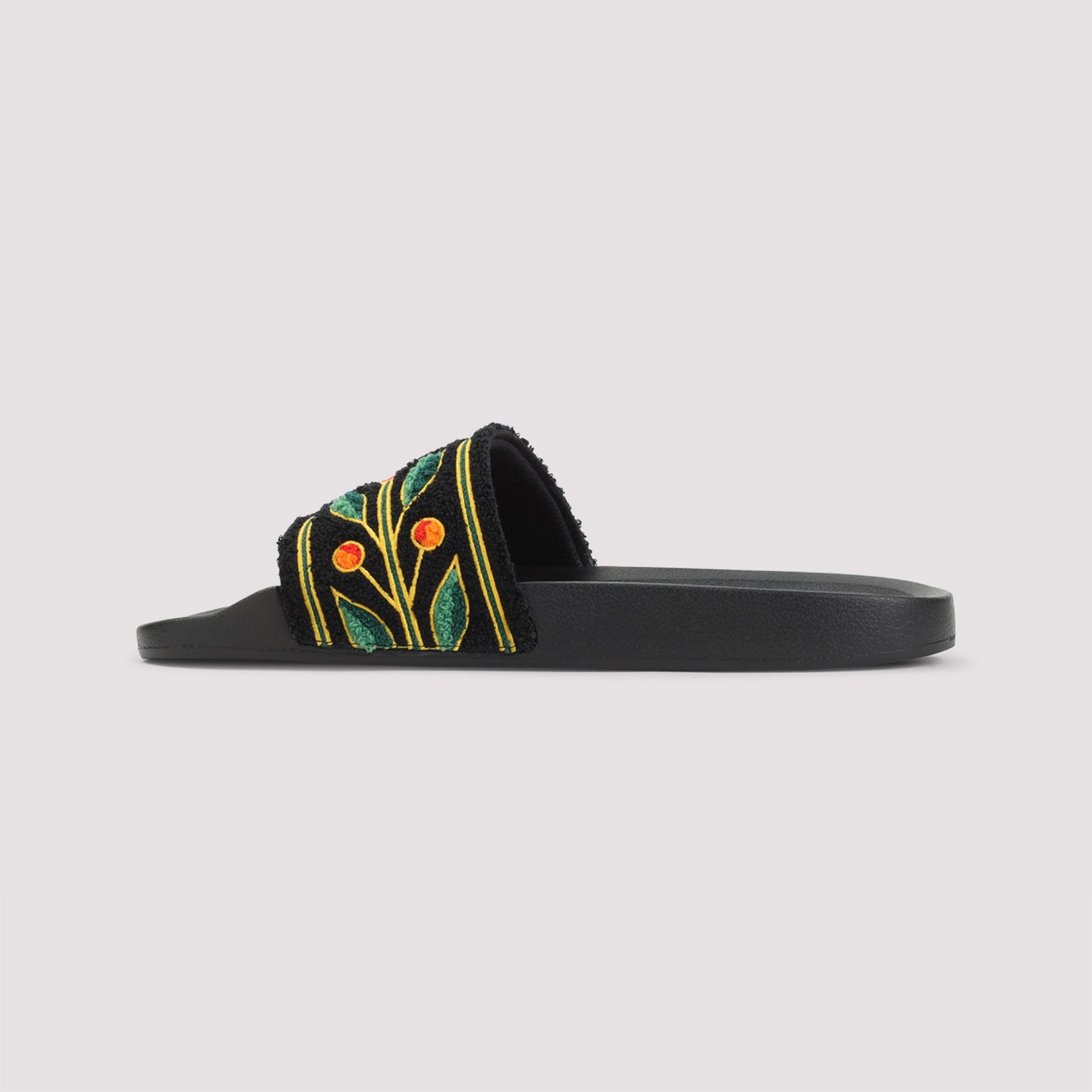 Floral-Embroidered Casual Sandals with Geometric Emblem