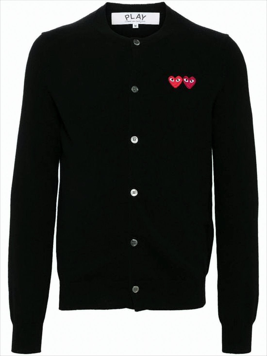 Wool Cardigan with Dual Heart Embroidery