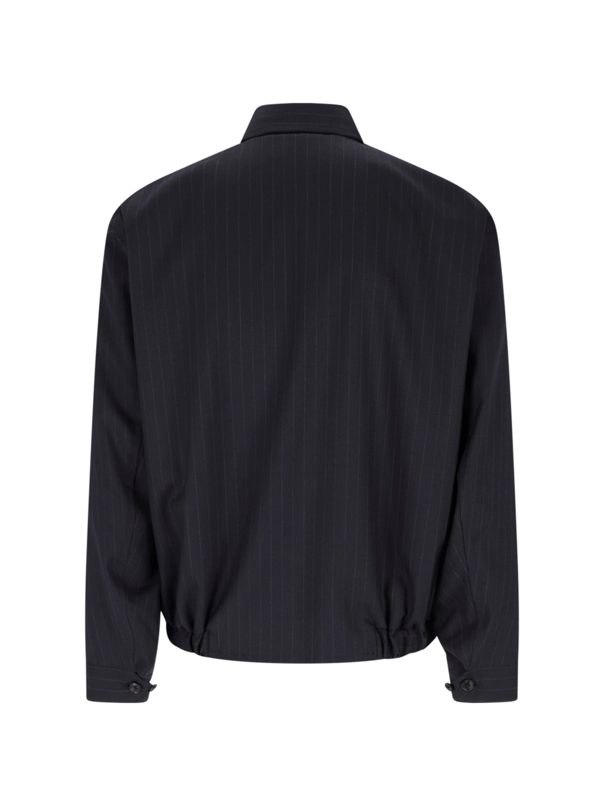 Dark Blue Pinstriped Wool Zip Jacket