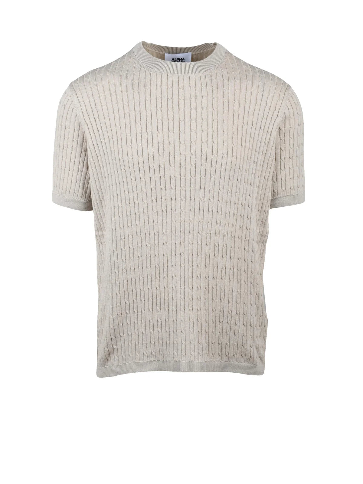 Beige Cotton Cable Knit Crew Knit Top