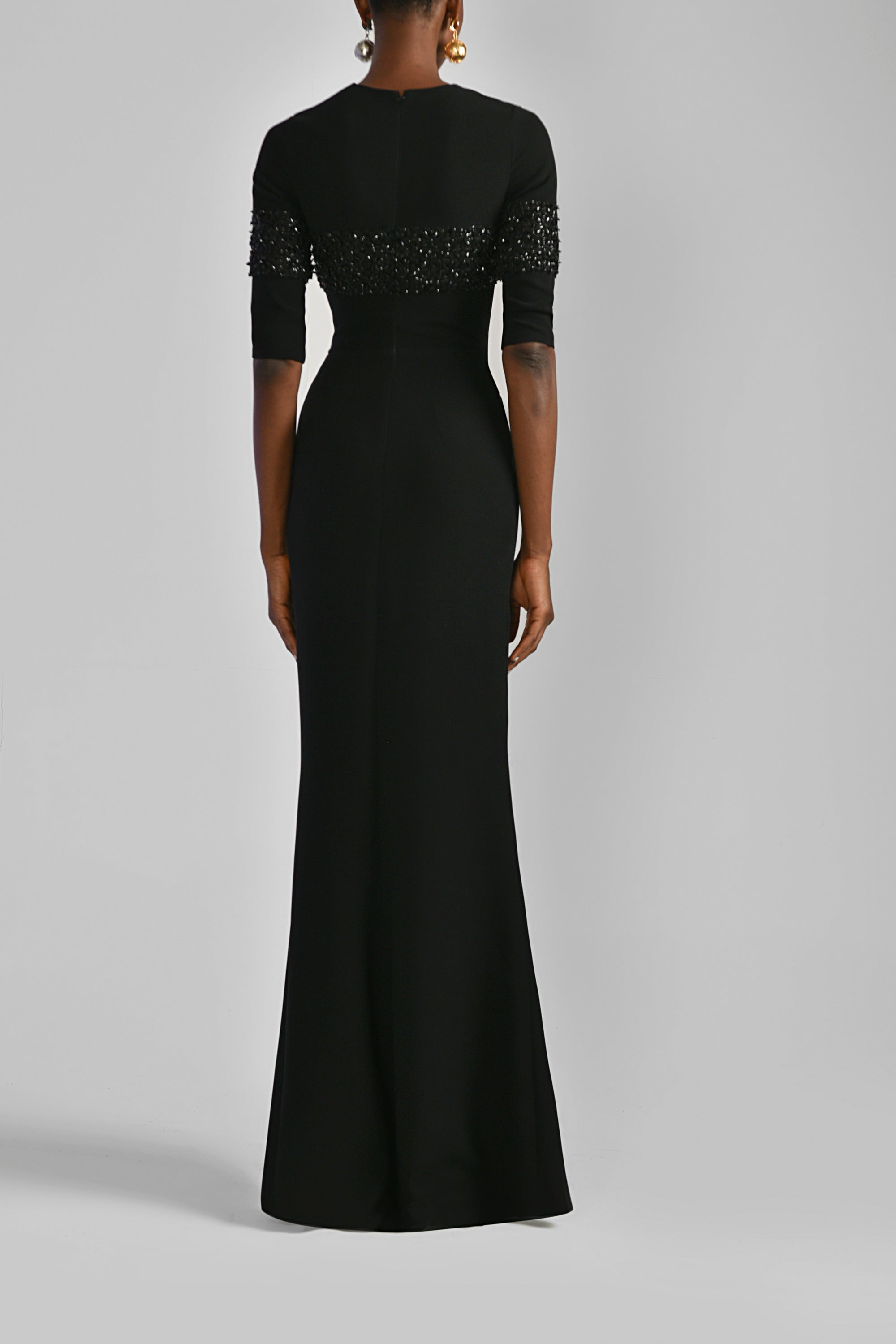 Jet Black Canton Crepe Mermaid Dress