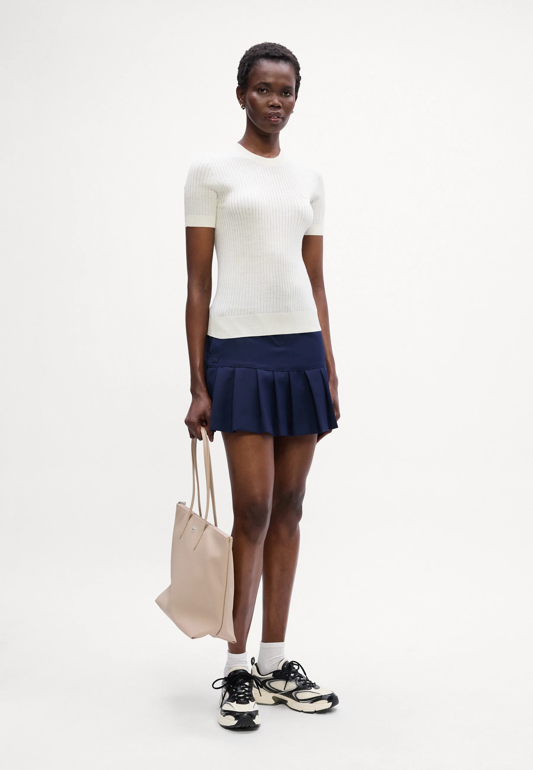 White Short Sleeve Ribbed Knit Top