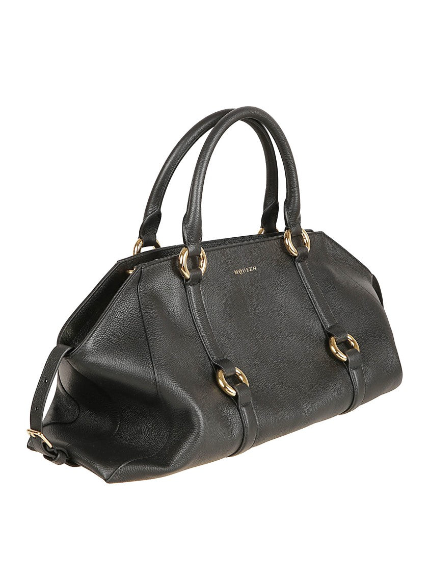 Elongated Black Calfskin Farringdon Bag With Gold Accents
