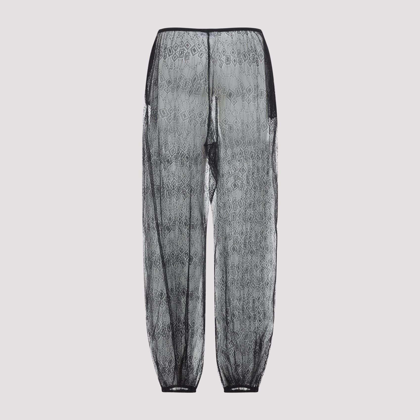 Sheer Lace Trousers with Geometric Design