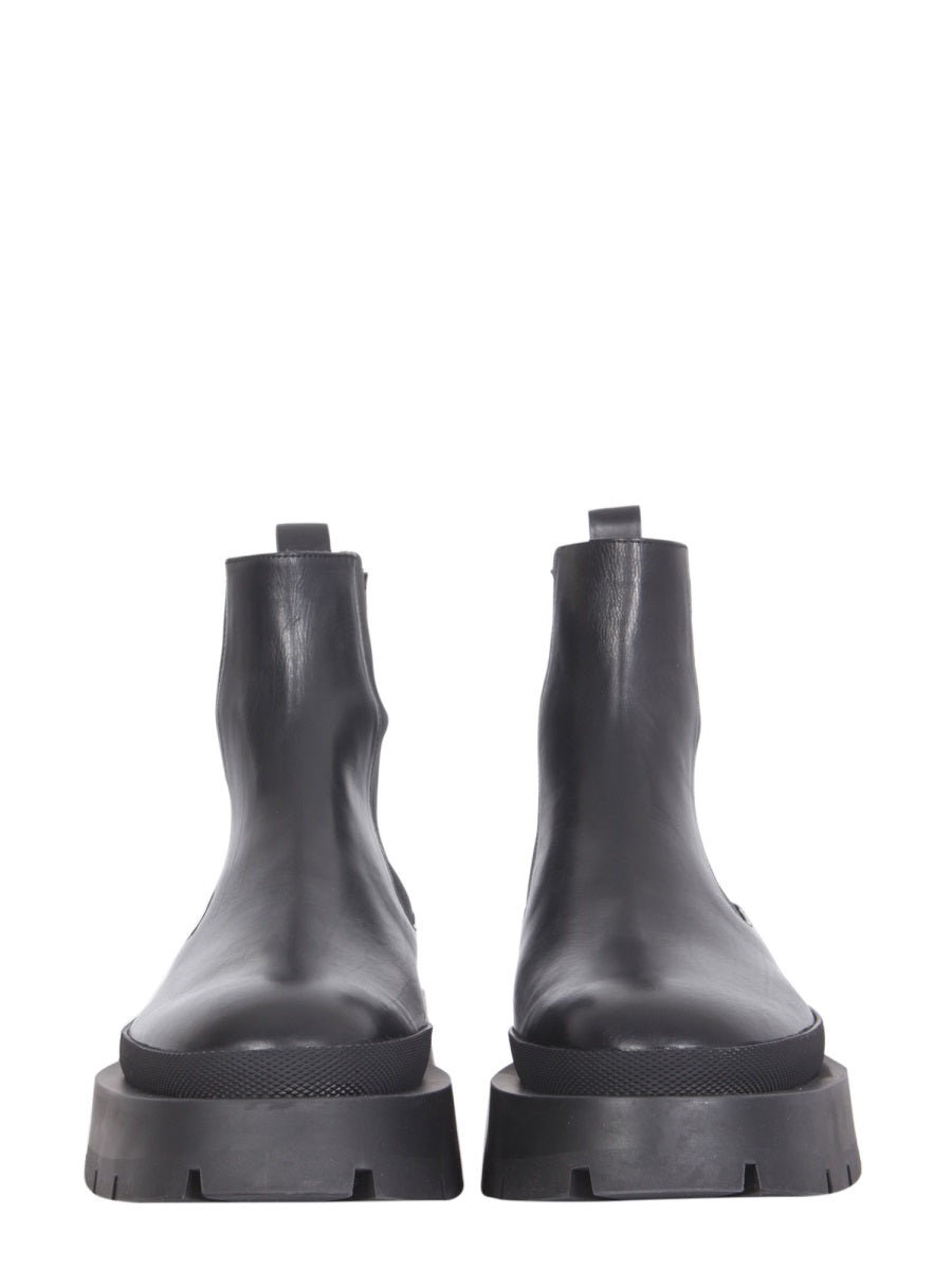Black Leather Block Heel Ankle Boots