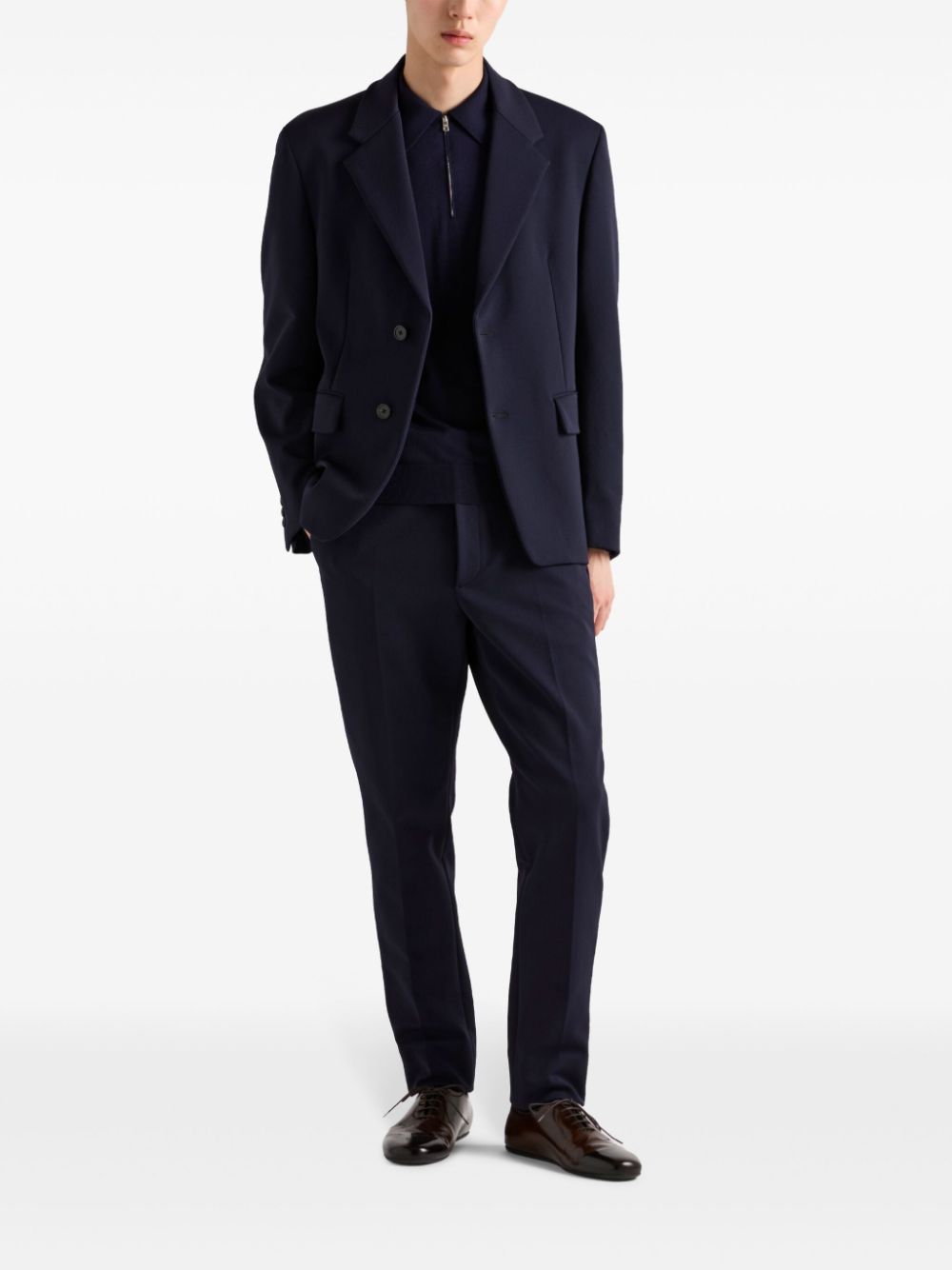 Fine Knit Wool Polo Shirt with Zip Fastening