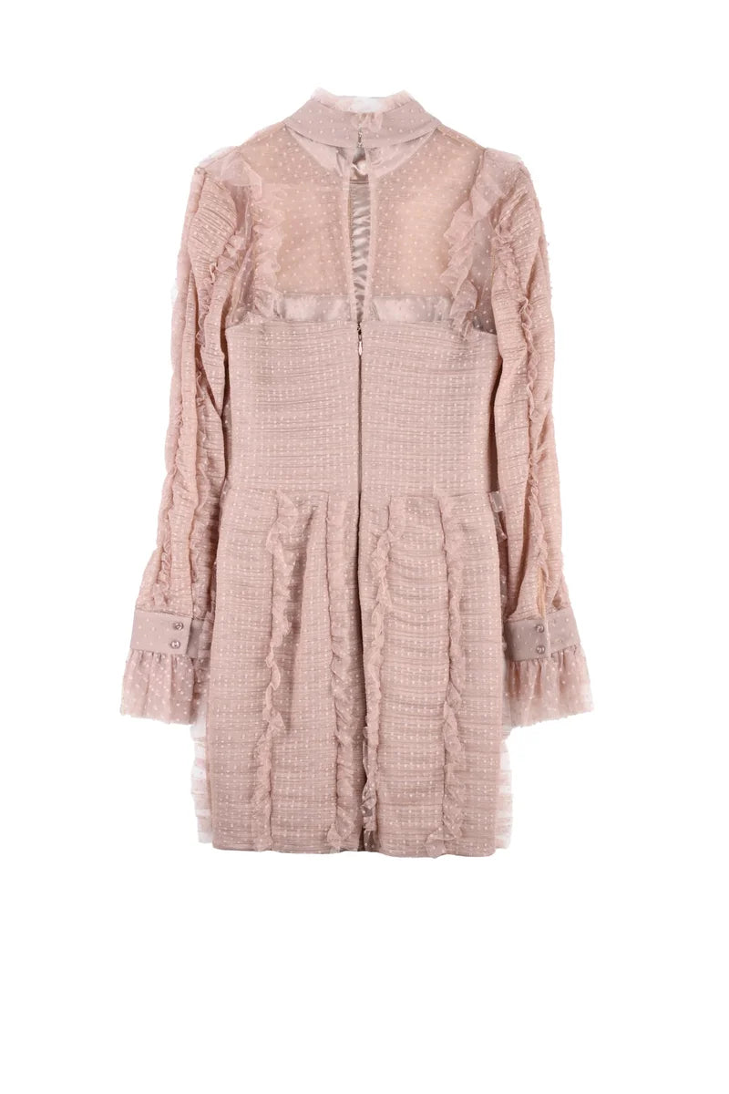 Sheath Tulle Dress Cuffed Sleeves - Old Rose