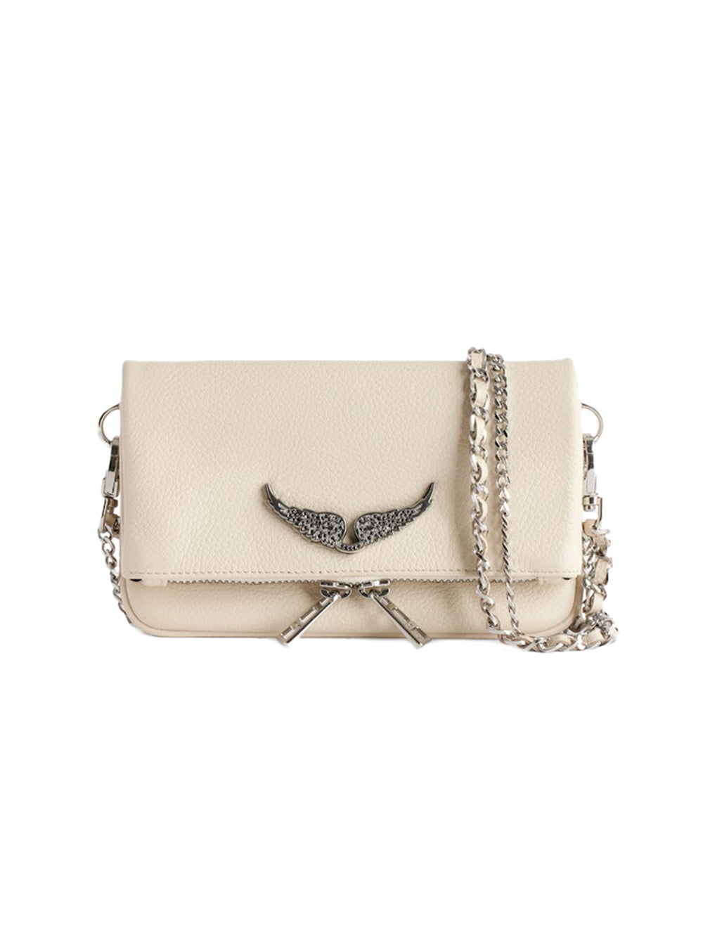 Rectangular Textured Clutch Bag with Metallic Wing Detail
