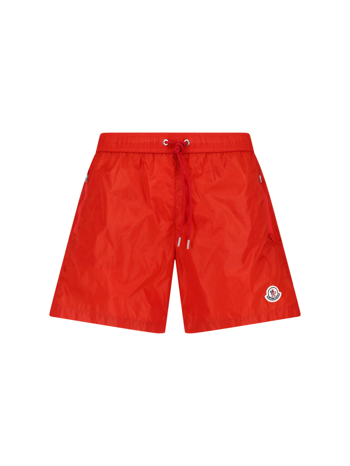 Red Nylon Mid-Rise Zippered Shorts