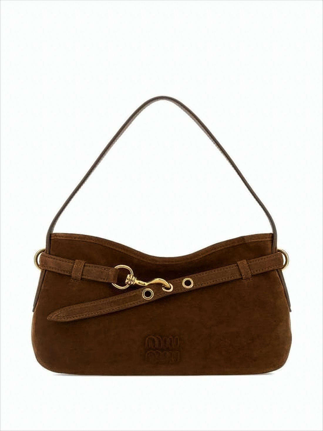 Rounded Suede Shoulder Bag With Gold-Tone Hardware