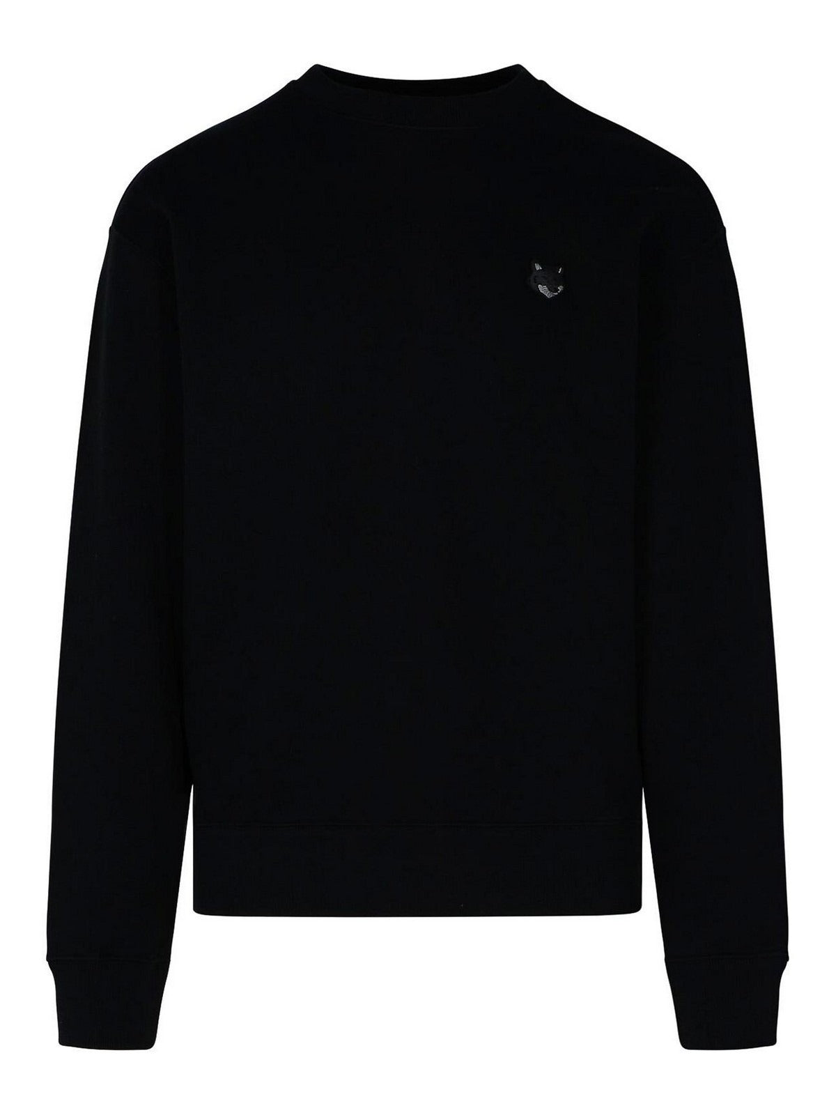 Long Sleeve Black Crewneck Sweatshirt With Embroidered Fox Emblem