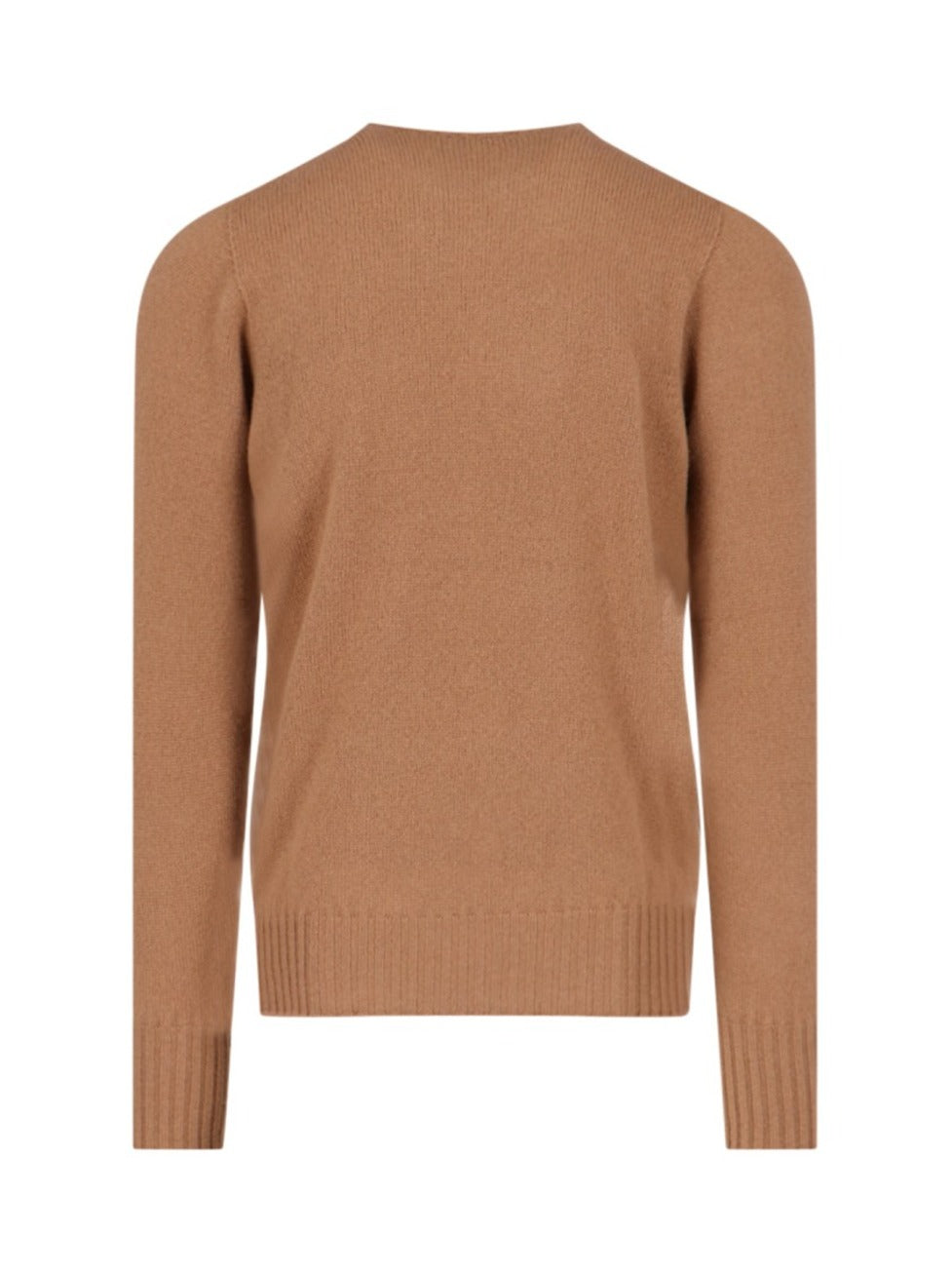 Crew Neck Sweater In Brown Wool Ribbed Trim